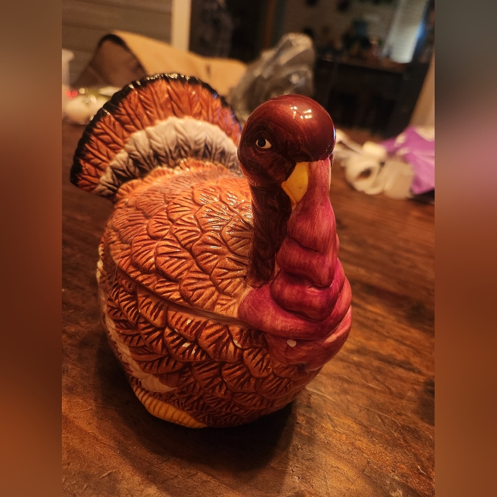 Vintage Harvest Colorful Ceramic Turkey Gravy Bowl
